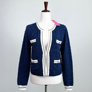 Lilly Pulitzer Navy Blue Preppy Chic Boucle Lady Jacket Nalayna Cardigan NWT